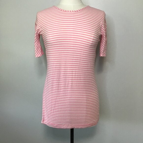 Lululemon Devotion Short Sleeve Tee Classic Stripe White Pink Shell  Size M - Picture 1 of 12